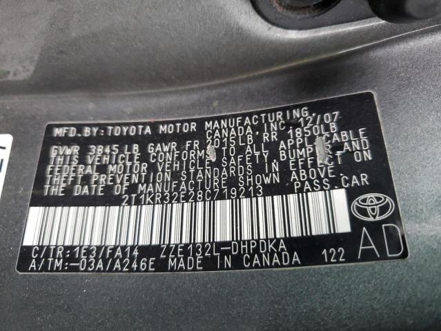 2T1KR32E28C719213 - 2008 TOYOTA COROLLA MA XR GRAY photo 12