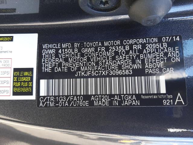 JTKJF5C7XF3096583 - 2015 TOYOTA SCION TC 灰色 照片 12