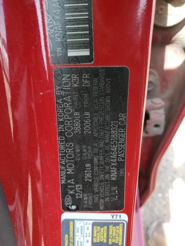 KNAFX4A64E5188321 - 2014 KIA FORTE LX RED photo 12