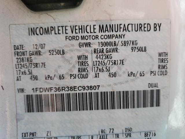 1FDWF36R38EC93807 - 2008 FORD F350 SUPER DUTY WHITE photo 12