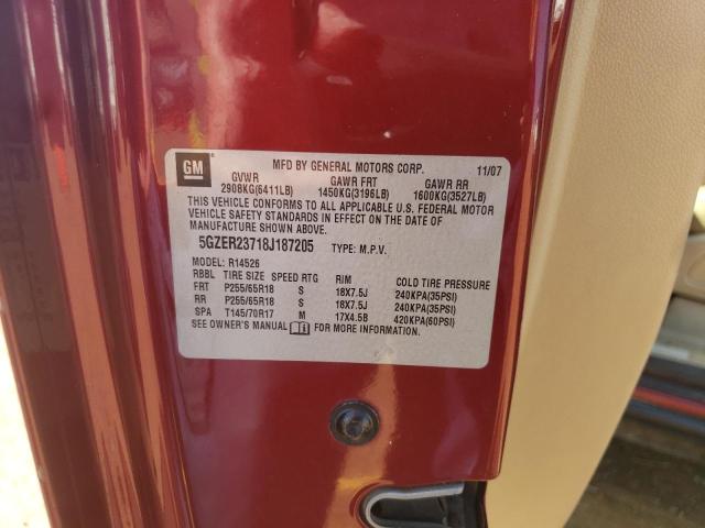 5GZER23718J187205 - 2008 SATURN OUTLOOK XR წითელი ფოტო 13