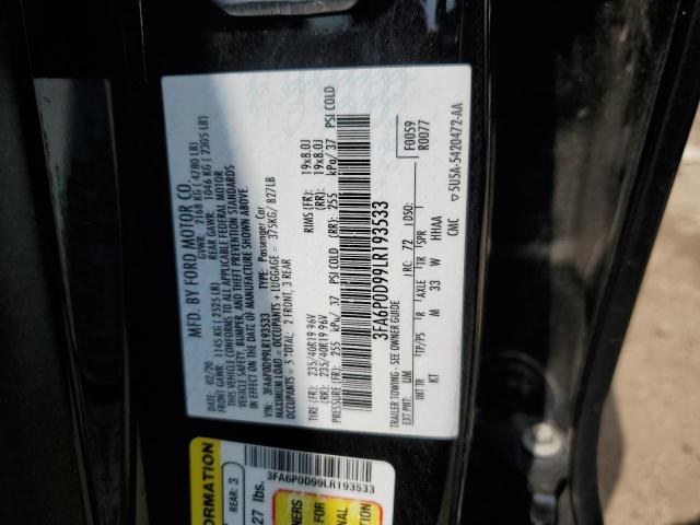 3FA6P0D99LR193533 - 2020 FORD FUSION TITANIUM BLACK photo 12