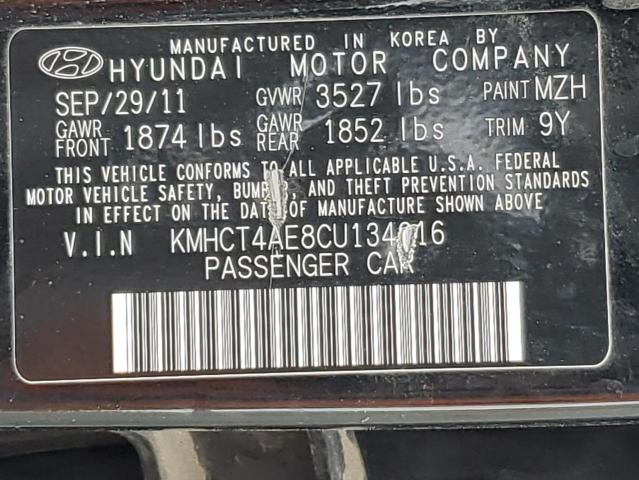 KMHCT4AE8CU134916 - 2012 HYUNDAI ACCENT GLS BLACK photo 12