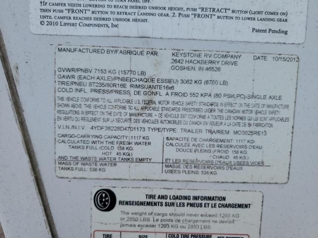 4YDF36228D4701173 - 2013 KEYSTONE MONTANA WHITE photo 10