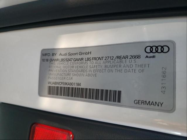 WUABWCF59KA901184 - 2019 AUDI RS5 WHITE photo 10