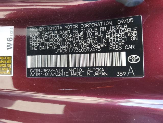 JTKDE177360092475 - 2006 TOYOTA SCION TC იასამნისფერი ფოტო 10