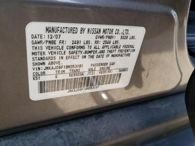 JNKAJ09F18M353181 - 2008 INFINITI EX35 BASE Մոխրագույն լուսանկար 13