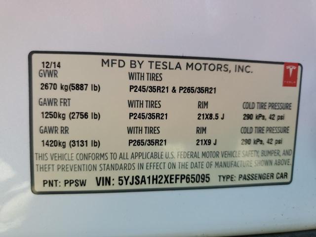 5YJSA1H2XEFP65095 - 2014 TESLA MODEL S WHITE photo 12