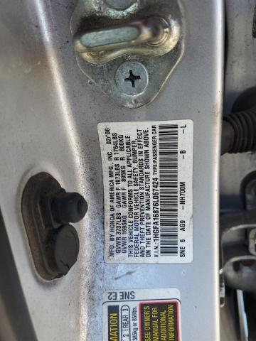 1HGFA16876L067424 - 2006 HONDA CIVIC EX SILVER photo 12