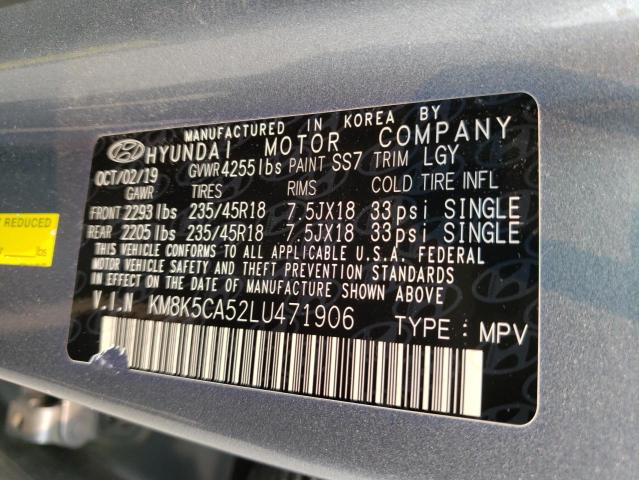 KM8K5CA52LU471906 - 2020 HYUNDAI KONA ULTIMATE GRAY photo 12