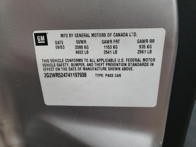 2G2WR524741197938 - 2004 PONTIAC GRAND PRIX GTP Gümüş foto 10
