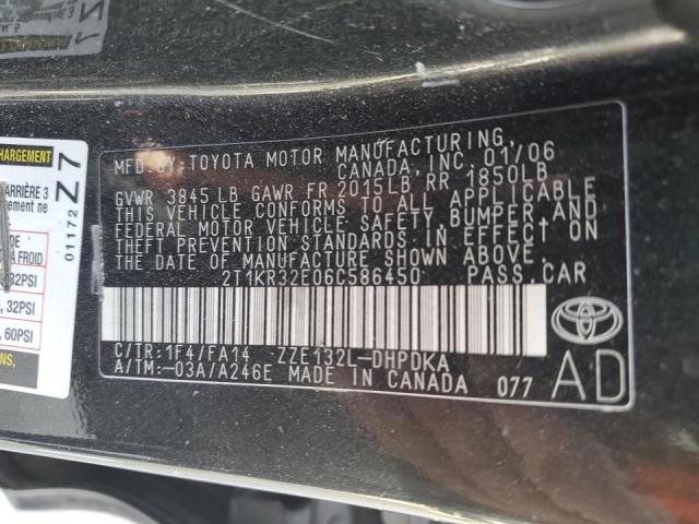 2T1KR32E06C586450 - 2006 TOYOTA COROLLA MA XR BLACK photo 12