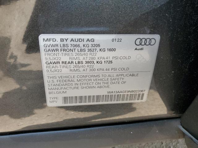 WA13AAGE9NB022067 - 2022 AUDI E-TRON SPORTBACK PRESTIGE GRAY photo 13
