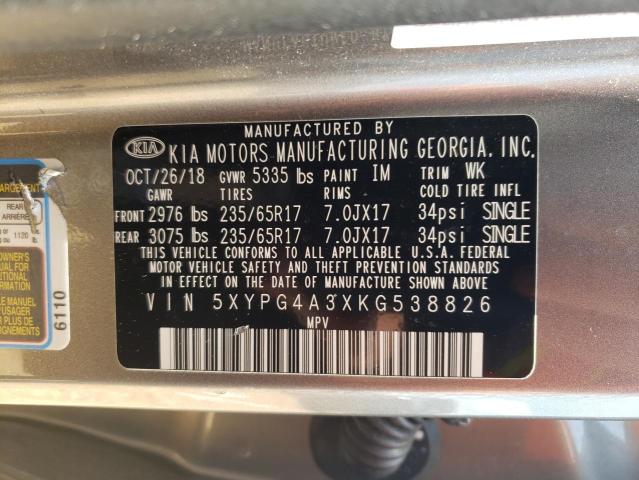 5XYPG4A3XKG538826 - 2019 KIA SORENTO L GOLD photo 13