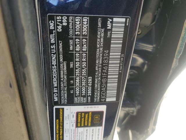 4JGDA5HB1FA618394 - 2015 MERCEDES-BENZ ML 350 4MATIC BLUE photo 13