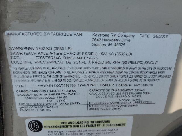 4YDT1511XGT415735 - 2016 KEYSTONE PASSPORT TAN photo 10