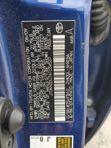 JTDKN3DU7A1034537 - 2010 TOYOTA PRIUS BLUE photo 12