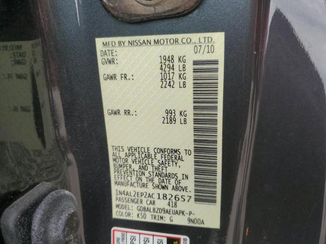 1N4AL2EP2AC182657 - 2010 NISSAN ALTIMA S CHARCOAL photo 12