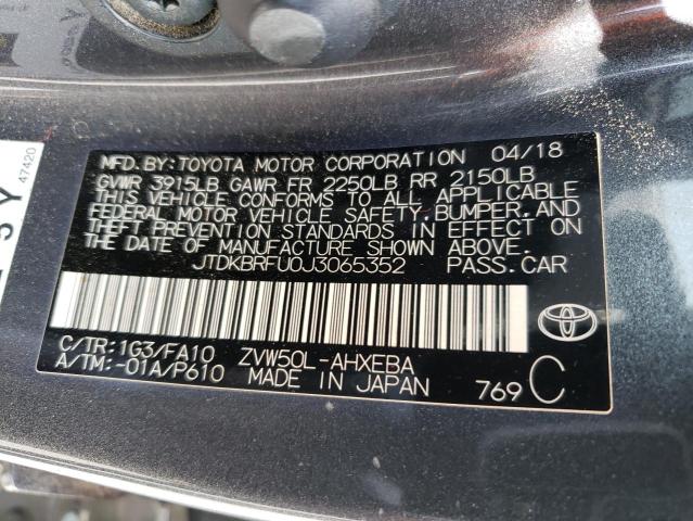 JTDKBRFU0J3065352 - 2018 TOYOTA PRIUS CHARCOAL photo 13