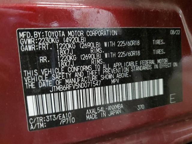 JTMB6RFV5ND071547 - 2022 TOYOTA RAV4 XLE PREMIUM RED photo 14