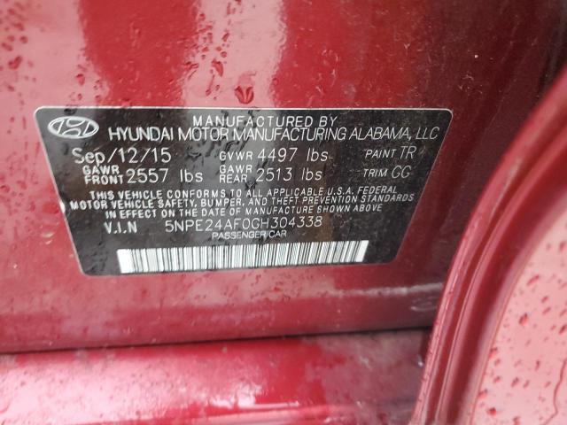 5NPE24AF0GH304338 - 2016 HYUNDAI SONATA SE RED photo 12