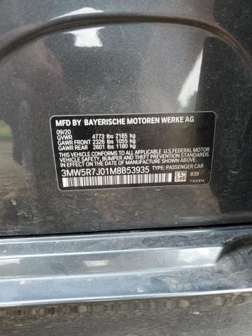 3MW5R7J01M8B53935 - 2021 BMW 330XI GRAY photo 12