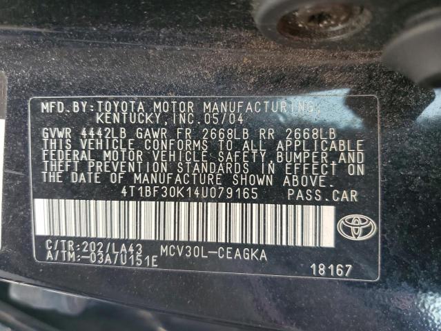 4T1BF30K14U079165 - 2004 TOYOTA CAMRY LE BLACK photo 12