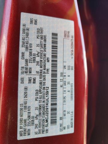 5LMCJ2D91KUL15912 - 2019 LINCOLN MKC SELECT Կարմիր լուսանկար 13