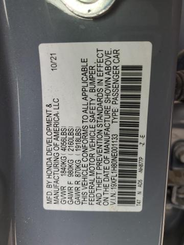 19XFL1H80NE001133 - 2022 HONDA CIVIC SPORT TOURING BLUE photo 12