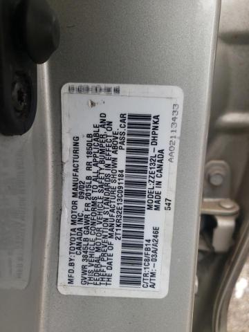 2T1KR32E13C091184 - 2003 TOYOTA COROLLA XR SILVER photo 12