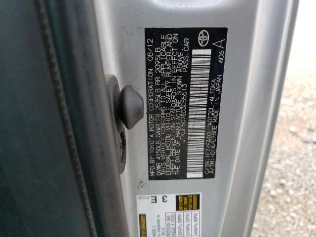 JTKJF5C78D3055513 - 2013 TOYOTA SCION TC 银色 照片 12