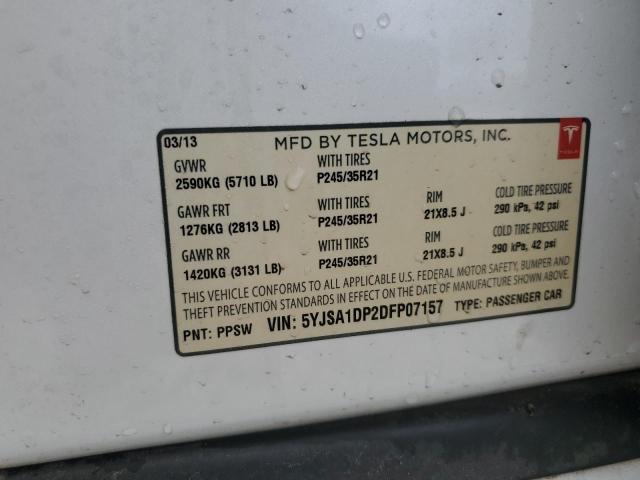5YJSA1DP2DFP07157 - 2013 TESLA MODEL S თეთრი ფოტო 12