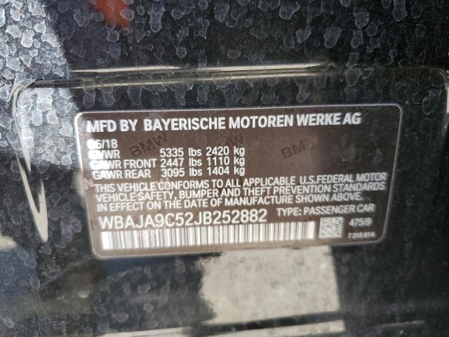 WBAJA9C52JB252882 - 2018 BMW 530E BLACK photo 12