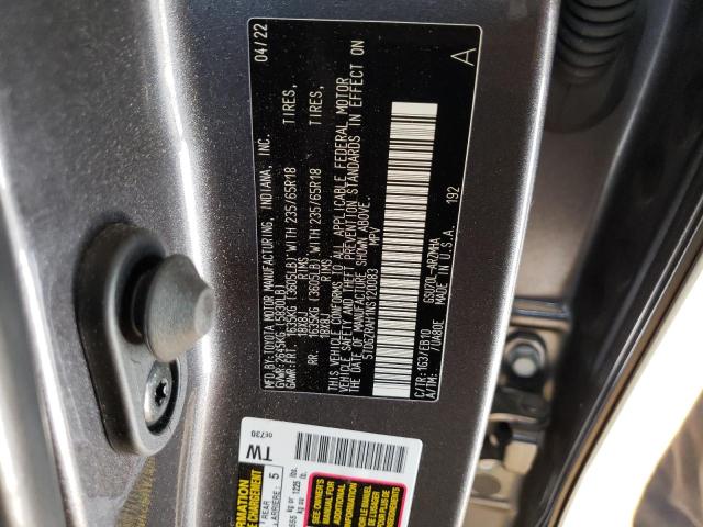 5TDGZRAH1NS120083 - 2022 TOYOTA HIGHLANDER XLE Մոխրագույն լուսանկար 13