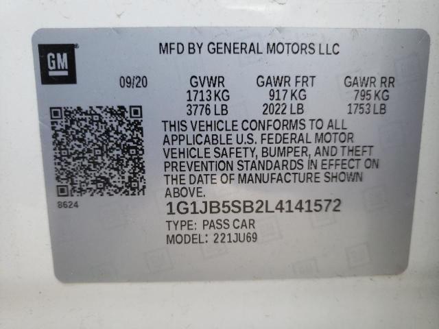 1G1JB5SB2L4141572 - 2020 CHEVROLET SONIC LS 白色 照片 12