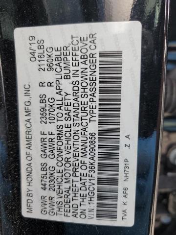 1HGCV1F36KA090856 - 2019 HONDA ACCORD SPORT 黑色 照片 12
