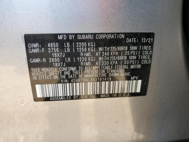 4S4BTANC4N3181419 - 2022 SUBARU OUTBACK LIMITED SILVER photo 13