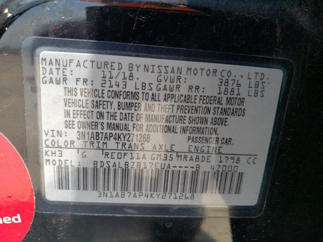 3N1AB7AP4KY271268 - 2019 NISSAN SENTRA S BLACK photo 12