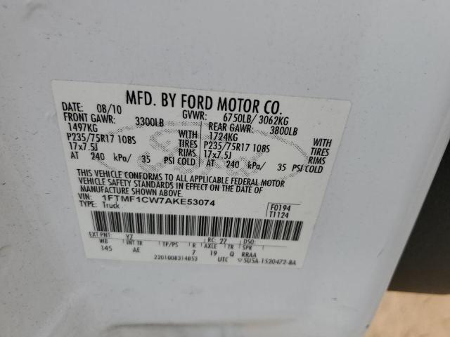 1FTMF1CW7AKE53074 - 2010 FORD F150 WHITE photo 13