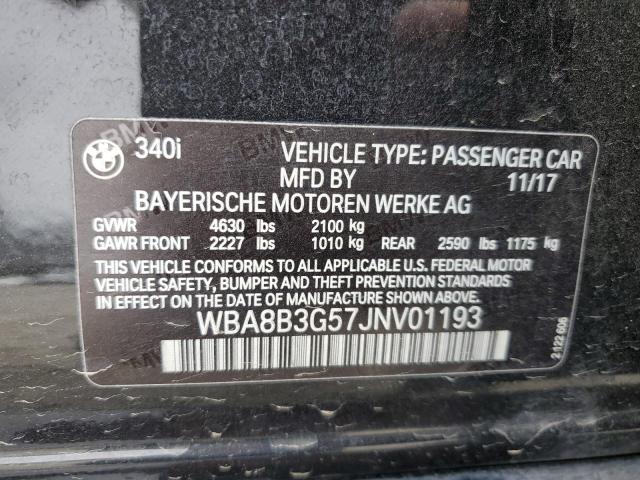 WBA8B3G57JNV01193 - 2018 BMW 340 I Սև լուսանկար 12