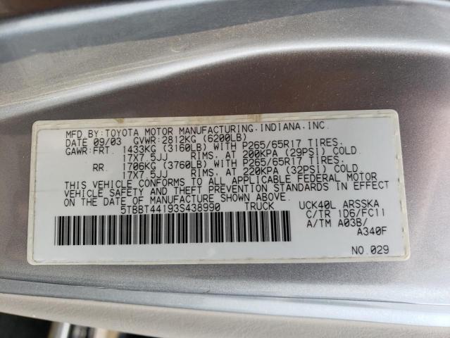 5TBBT44193S438990 - 2003 TOYOTA TUNDRA ACCESS CAB SR5 SILVER photo 13