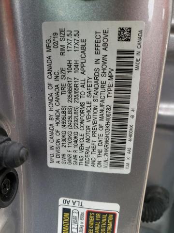 2HKRW5H33KH406782 - 2019 HONDA CR-V LX SILVER photo 13