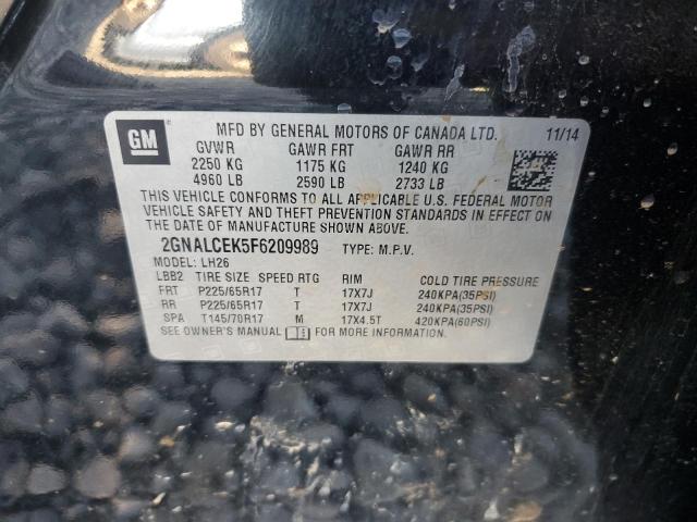 2GNALCEK5F6209989 - 2015 CHEVROLET EQUINOX LT BLACK photo 13