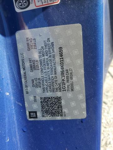 1G1FK1R64K0114659 - 2019 CHEVROLET CAMARO ZL1 BLUE photo 12