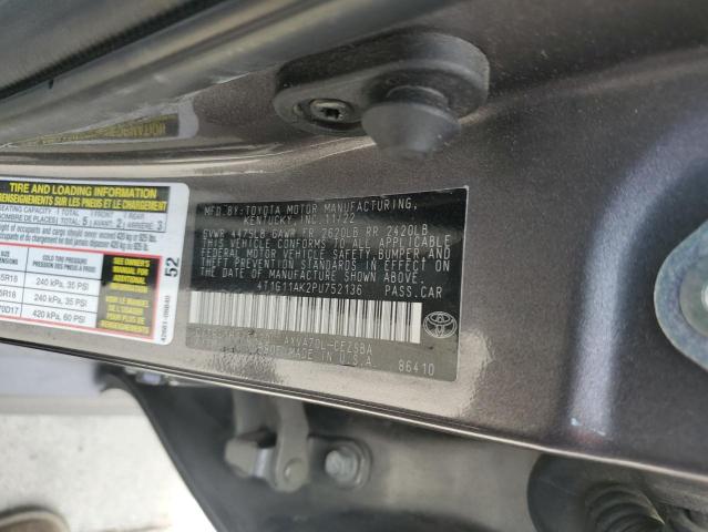 4T1G11AK2PU752136 - 2023 TOYOTA CAMRY SE NIGHT SHADE GRAY photo 12