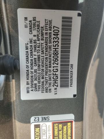 2HGFG12608H533407 - 2008 HONDA CIVIC LX SILVER photo 12