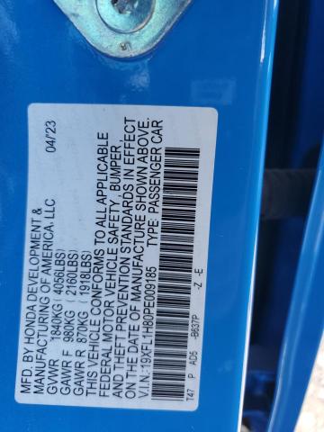 19XFL1H80PE009185 - 2023 HONDA CIVIC SPORT TOURING BLUE photo 12