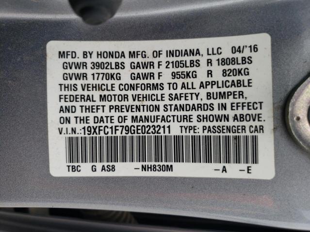 19XFC1F79GE023211 - 2016 HONDA CIVIC EXL 银色 照片 12