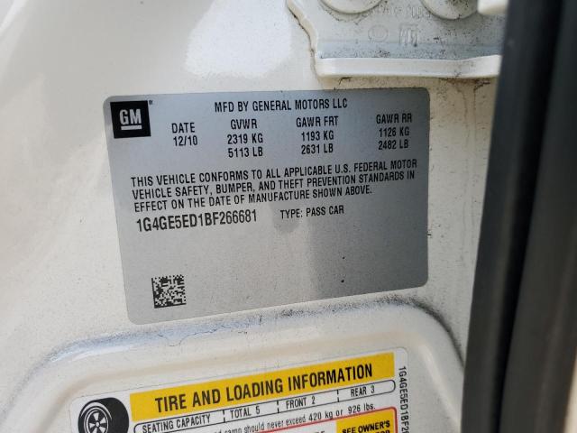 1G4GE5ED1BF266681 - 2011 BUICK LACROSSE CXS Սպիտակ լուսանկար 12