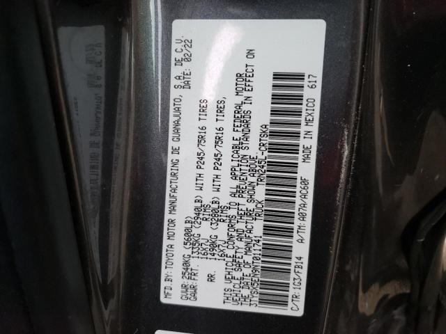 3TYSX5EN9NT011741 - 2022 TOYOTA TACOMA ACCESS CAB ნაცრისფერი ფოტო 12